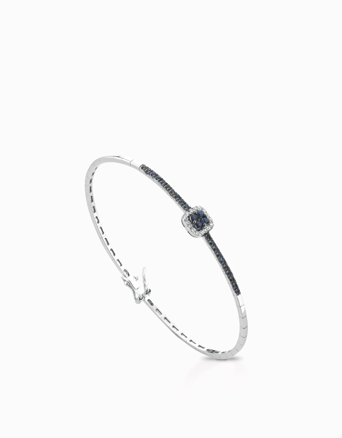 BRACCIALE RIGIDO IN ORO BIANCO CON DIAMANTI E ZAFFIRI