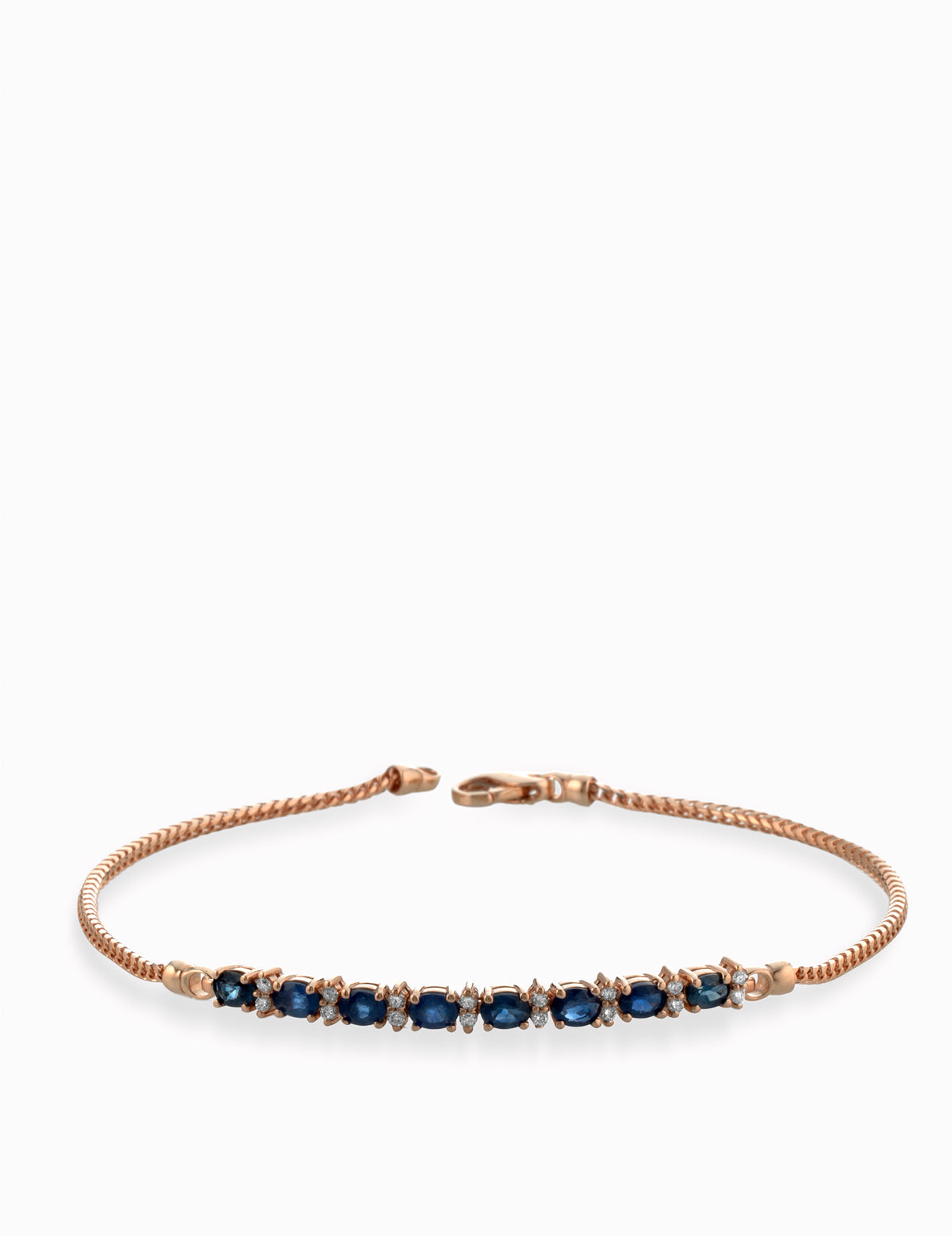 BRACCIALE CATENA IN ORO ROSA CON DIAMANTI E ZAFFIRI OVALI