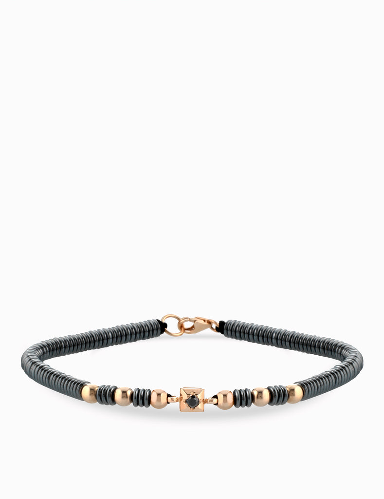BRACCIALE LACCIO CON EMATITE GIRGIA IN ORO ROSA E PUNTO LUCE CON DIAMANTE NERO