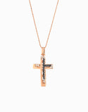 CROCE CON CATENA IN ORO ROSA DIAMANTI E DIAMANTI NERI