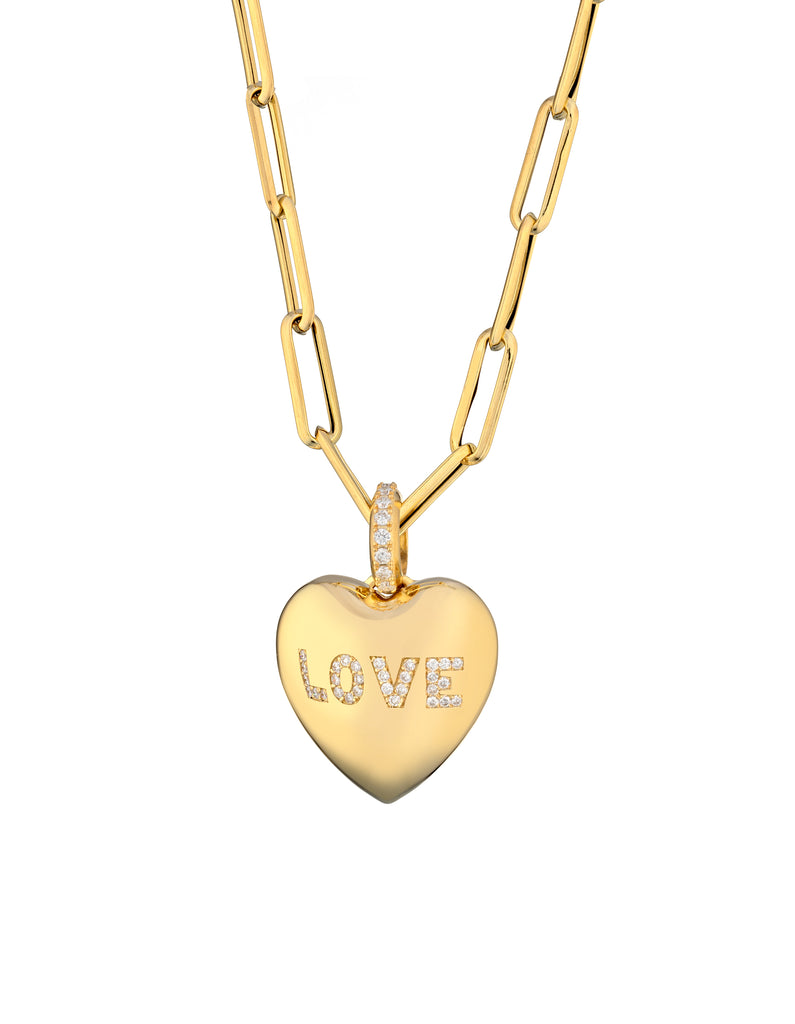 CIONDOLO IN ORO GIALLO CON CUORE E SCRITTA DI DIAMANTI