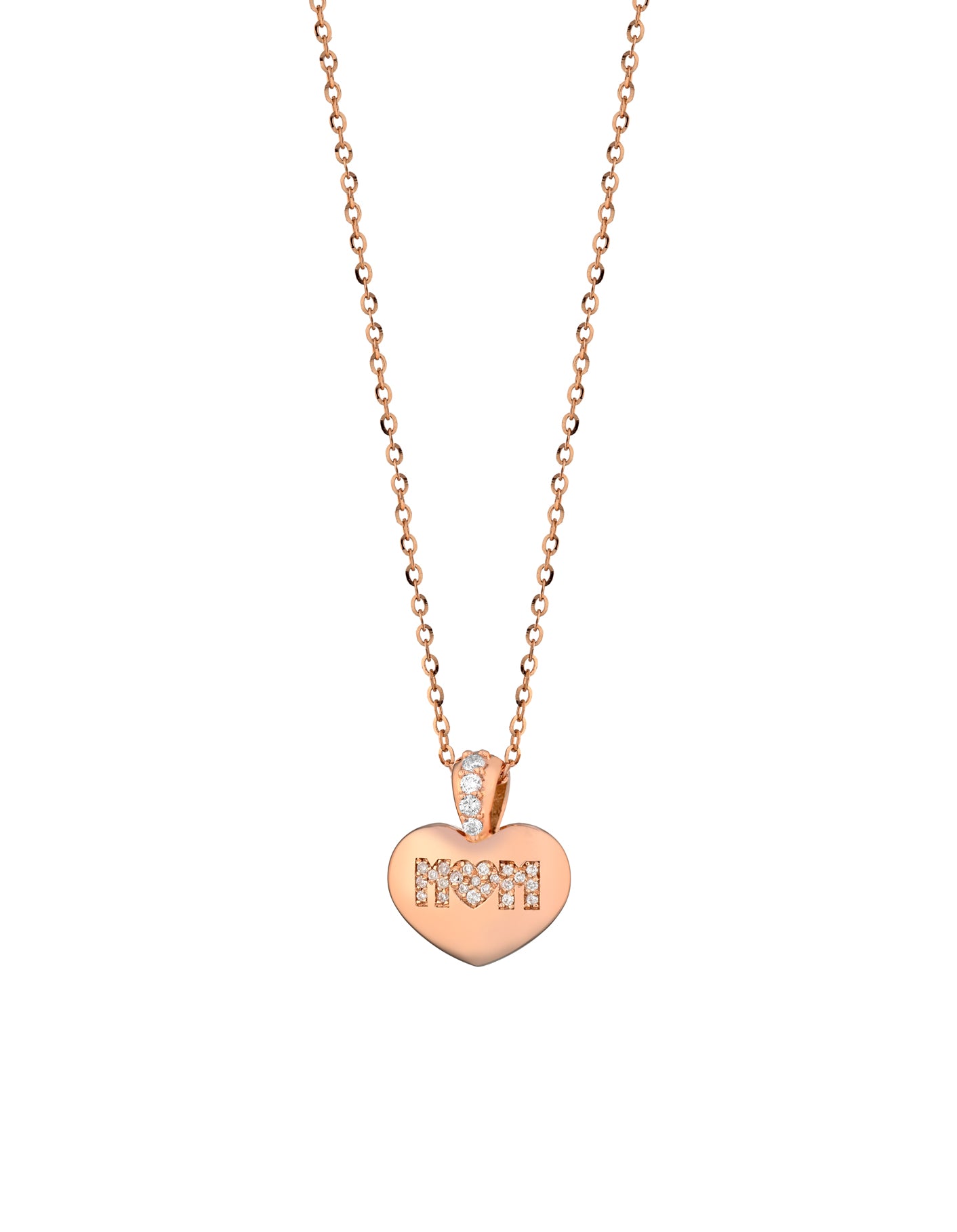 CIONDOLO IN ORO ROSA CON CUORE E SCRITTA DI DIAMANTI