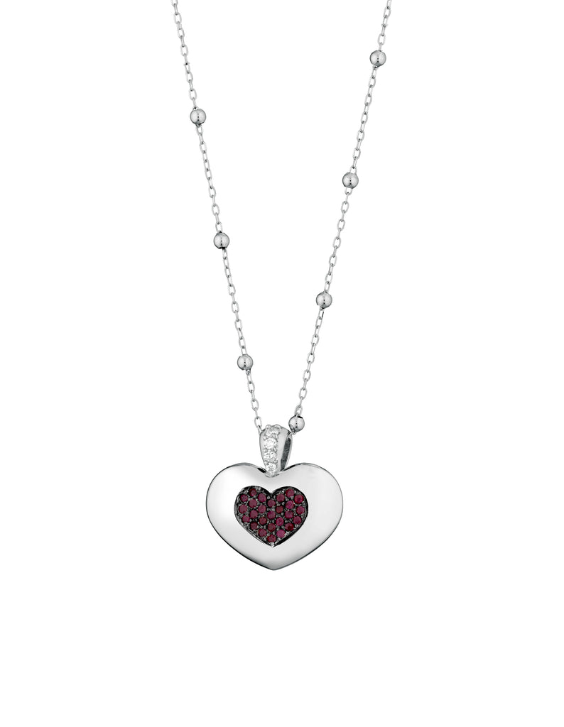 CIONDOLO IN ORO BIANCO CON CUORE DI DIAMANTI E RUBINI