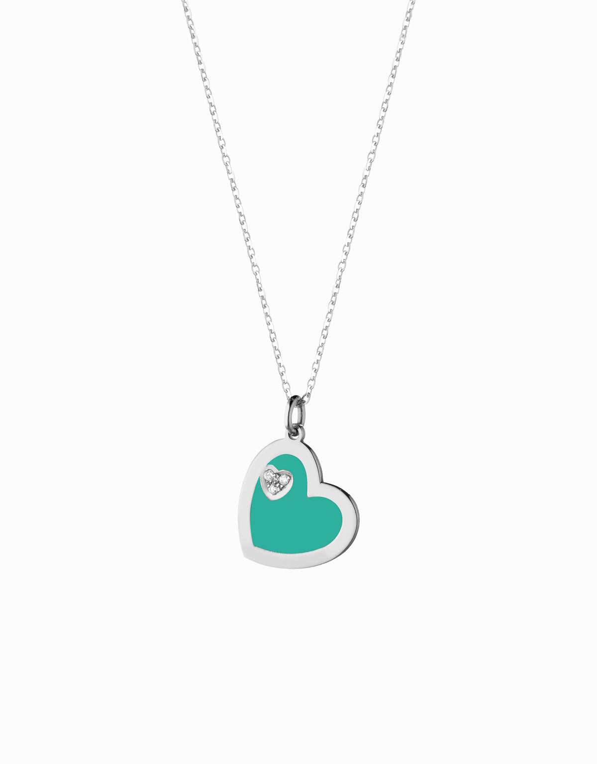 ciondolo a cuore con smalto tiffany in oro bianco e diamanti