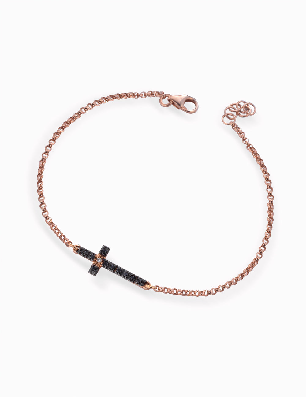 BRACCIALE IN ORO ROSA CON CROCE DIAMANTE  BIANCO E DIAMANTI NERI