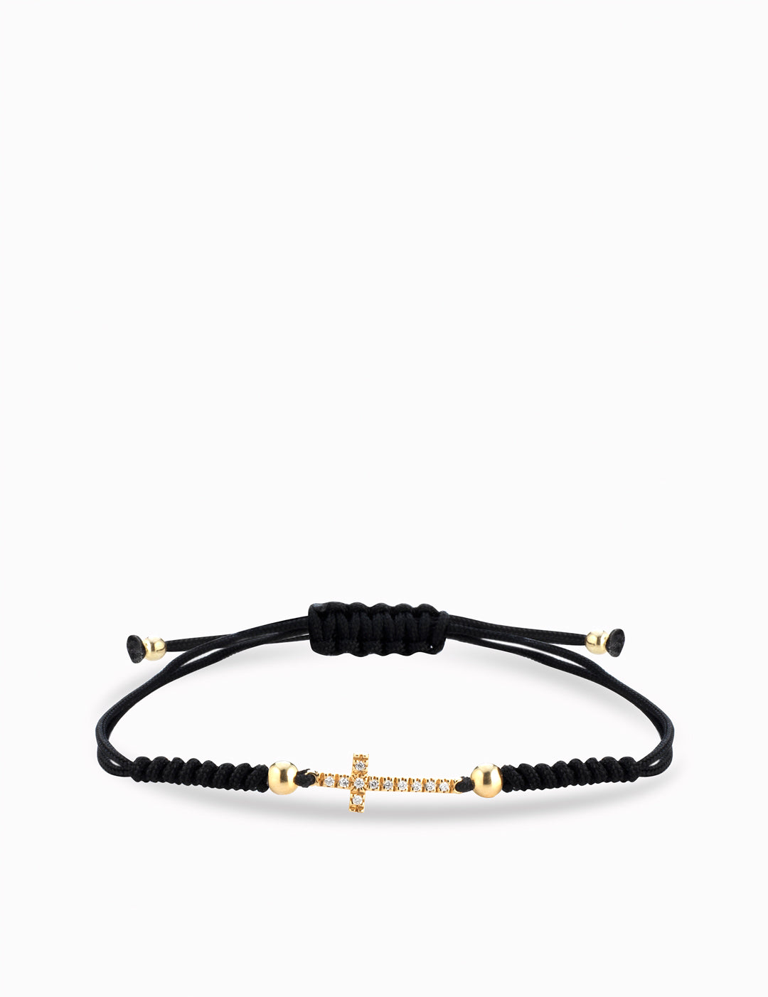 bracciale con laccio sfere in oro giallo croce centrale con diamanti