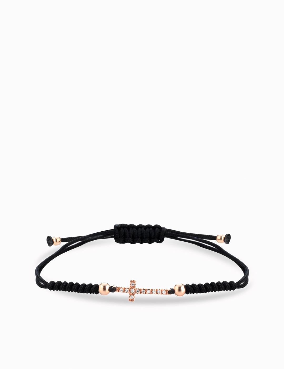 bracciale con laccio sfere in oro rosa croce centrale con diamanti