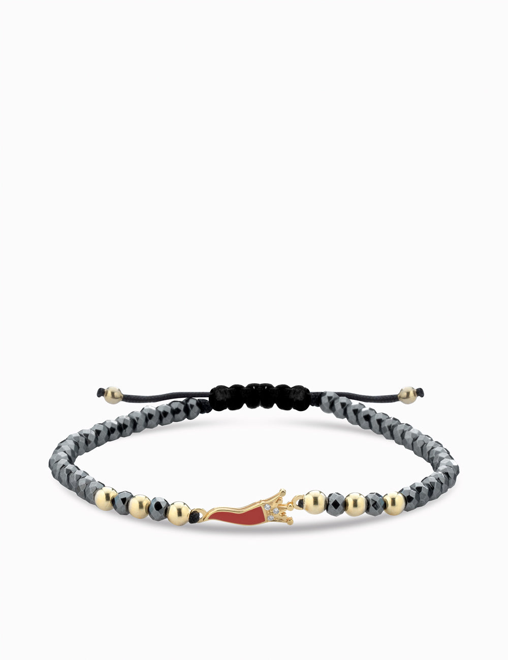 bracciale in oro giallo con corno smaltato rosso ematite e diamanti