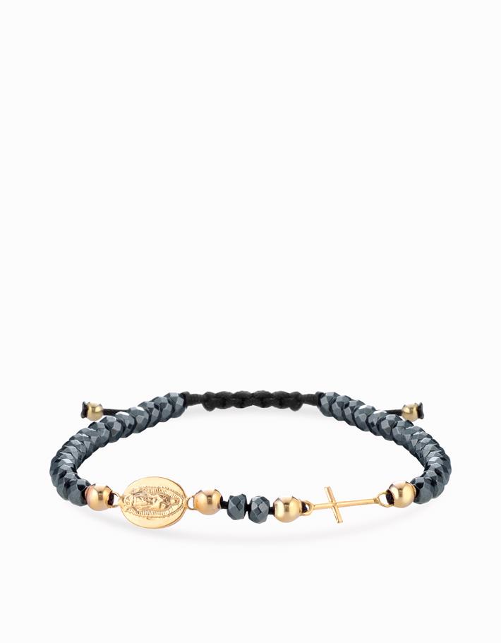 Bracciale con ematite sfere e rosario in oro giallo Dalù Gioielli