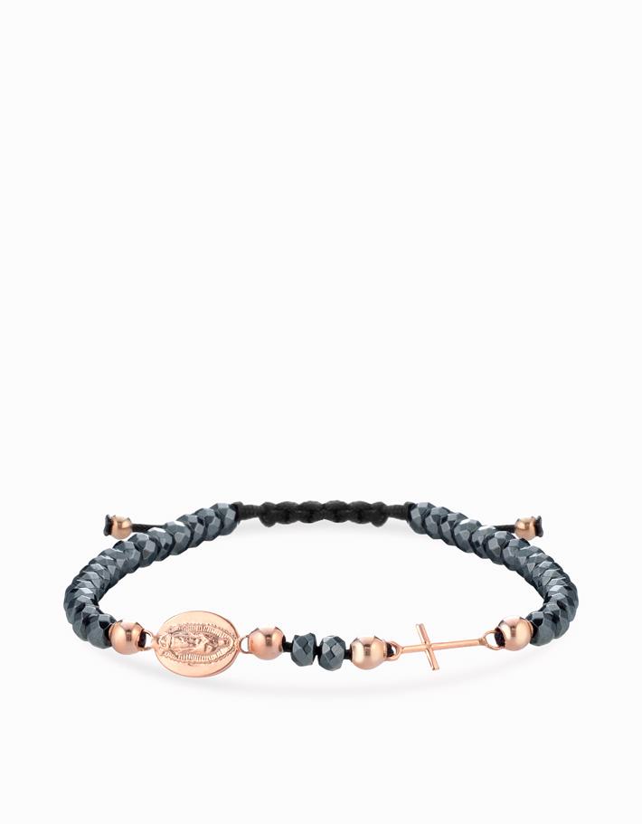 Bracciale con ematite sfere e rosario in oro rosa Dalù Gioielli