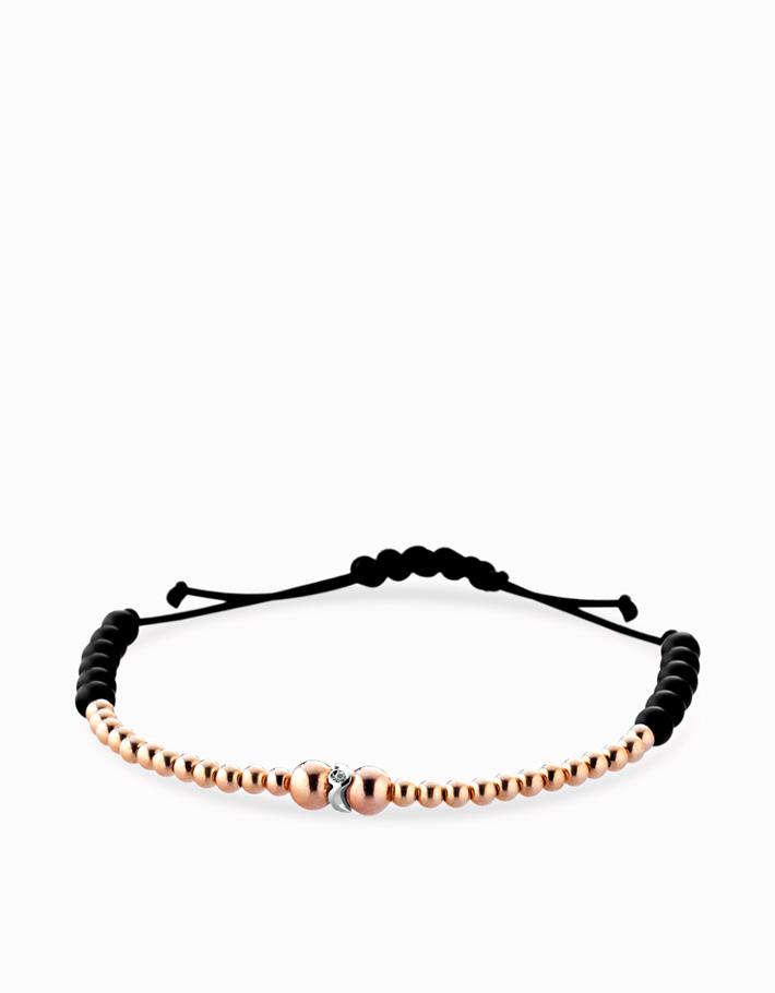 Bracciale in cordino con sfere oro rosa,onice e rondella con diamanti Dalù Gioielli
