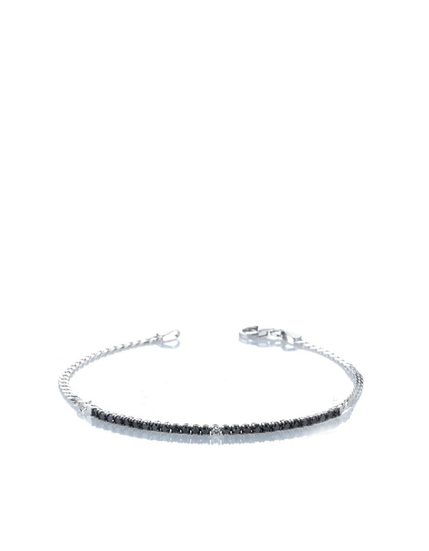 Bracciale mezzo tennis in maglia groumette in oro bianco diamanti neri Dalù Gioielli