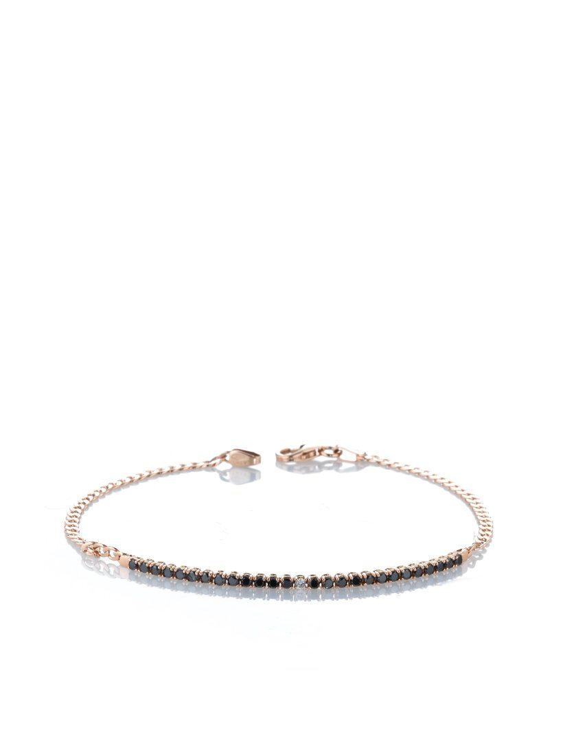 Bracciale mezzo tennis in maglia groumette in oro rosa diamanti neri e centrale bianco Dalù Gioielli