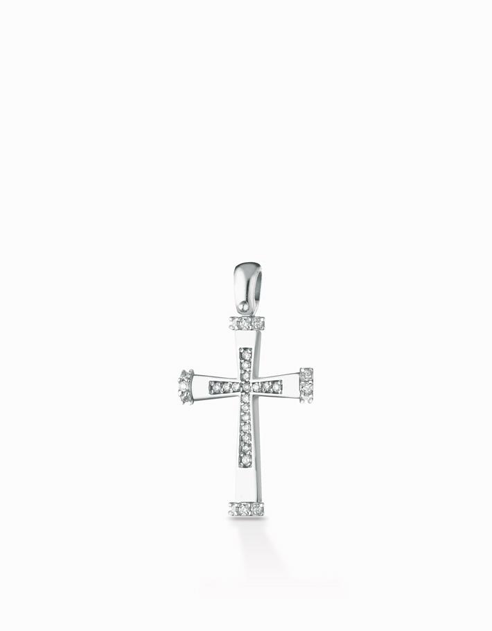 Ciondolo a croce grande modello maschile in oro bianco e diamanti Dalù Gioielli