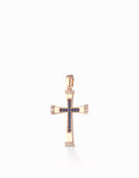 Ciondolo a croce grande modello maschile, in oro rosa con zaffiri e diamanti Dalù Gioielli