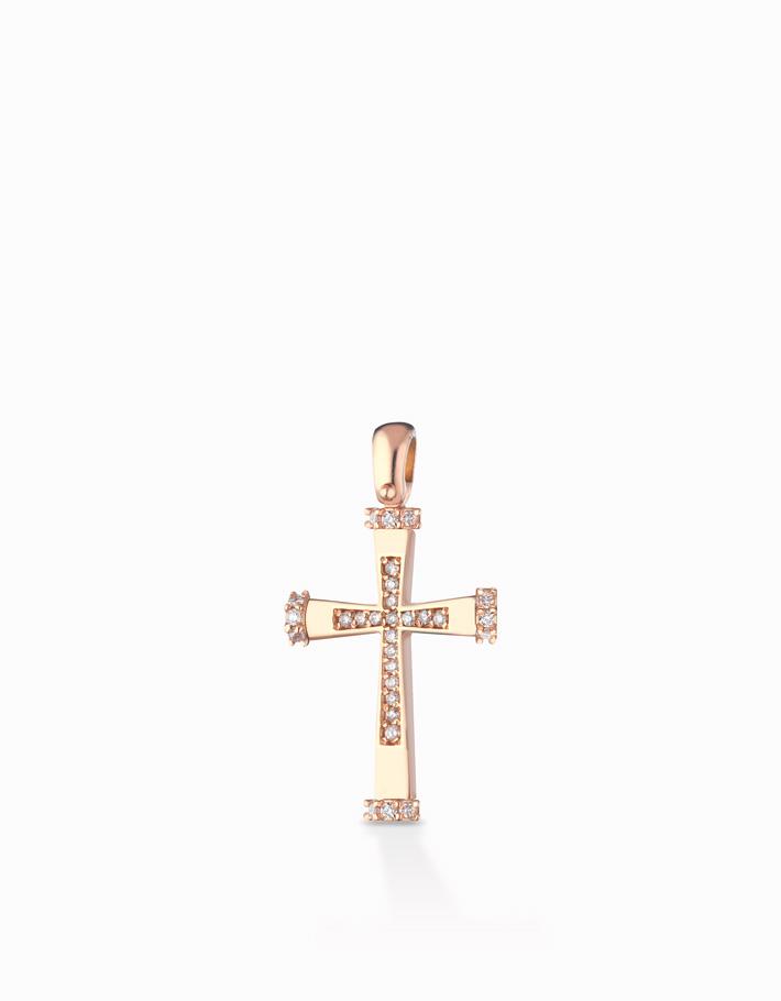 Ciondolo a croce grande modello maschile in oro rosa e diamanti Dalù Gioielli