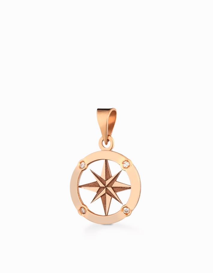 Ciondolo rosa dei venti a cerchio in oro rosa e diamanti Dalù Gioielli