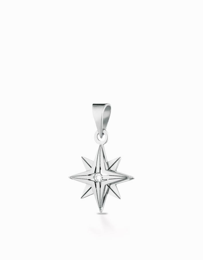 Ciondolo rosa dei venti in oro bianco 18 kt e diamante Dalù Gioielli