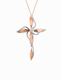Croce flower grande stilizzata in oro rosa e diamanti