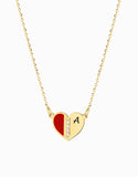 CIONDOLO IN ORO GIALLO CON  CUORE SMALTO ROSSO E DIAMANTI PERSONALIZZABILE