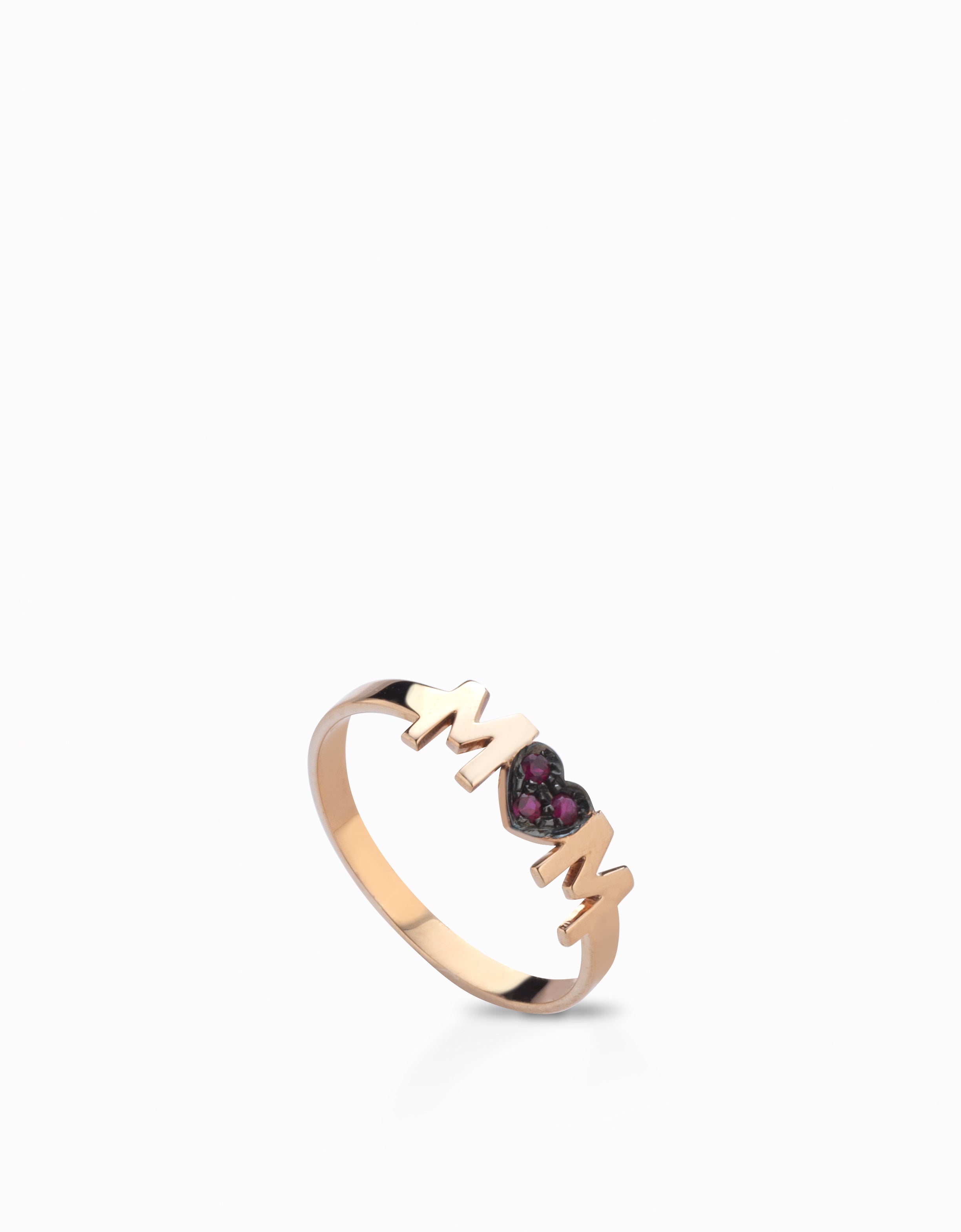 anello scritta mom con rubini