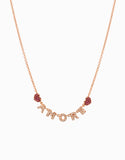 Collana amore con diamanti e cuori con rubini oro rosa