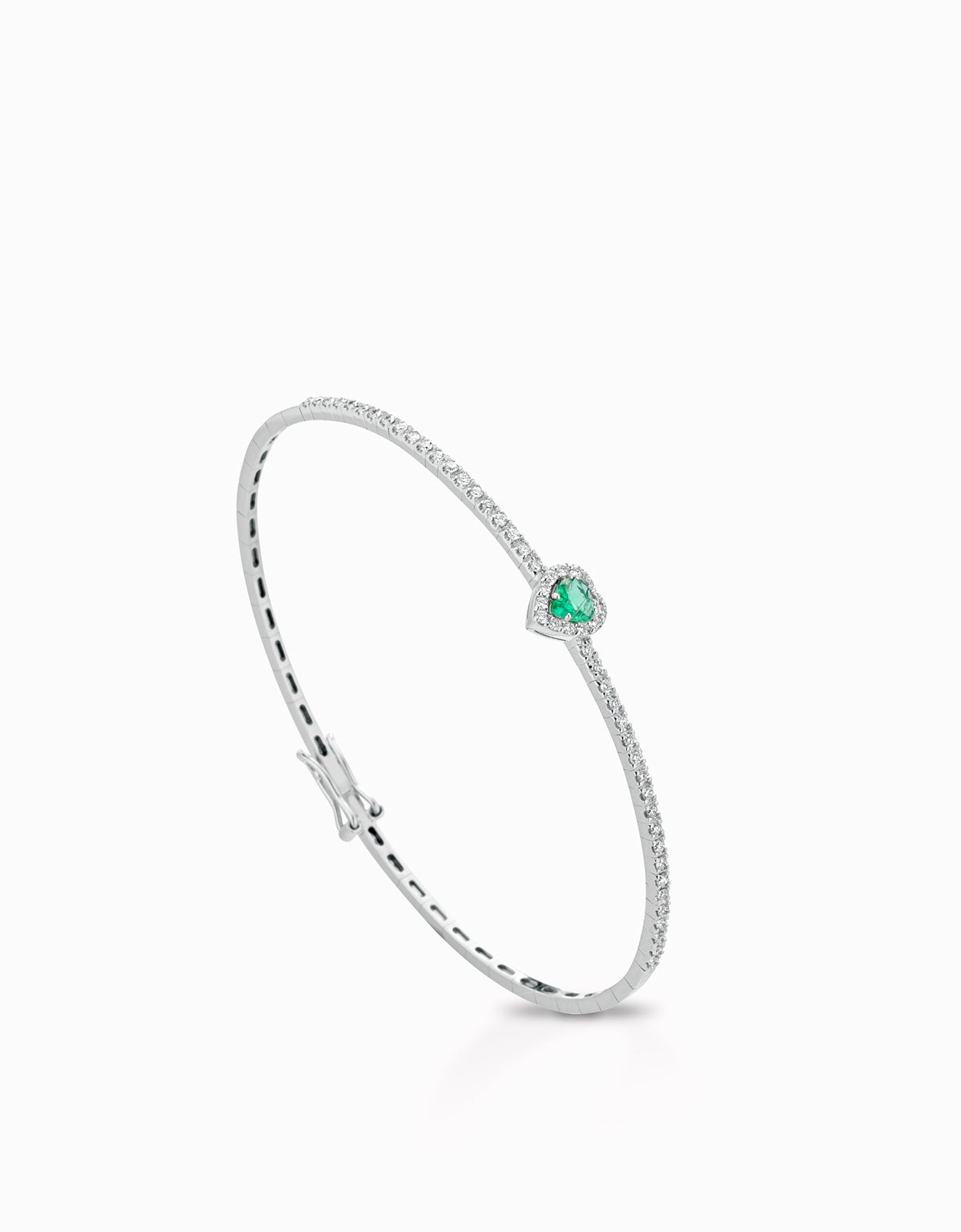BRACCIALE IN ORO BIANCO CON CUORE DI SMERALDO E DIAMANTI