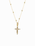 CROCE PICCOLA IN ORO GIALLO CON DIAMANTI BIANCHI E DIAMANTI BROWN