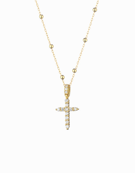 Ciondolo A Croce In Oro Giallo 18kt Con Pietre Viola