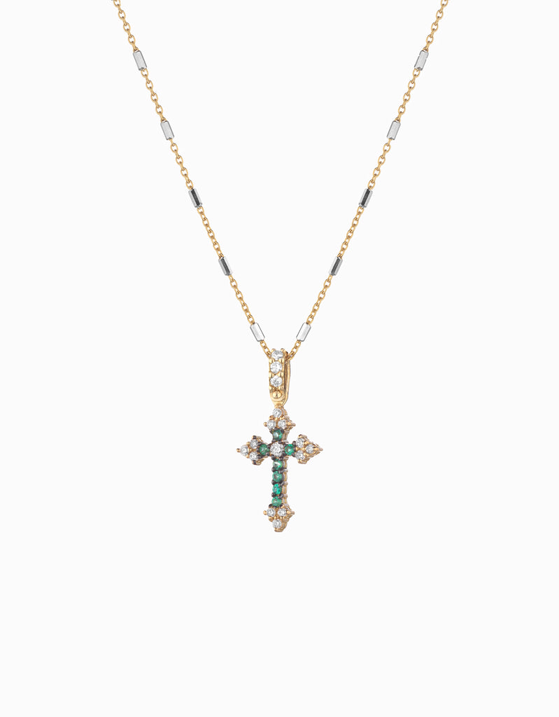 CROCE IN ORO GIALLO CON DIAMANTI E SMERALDI