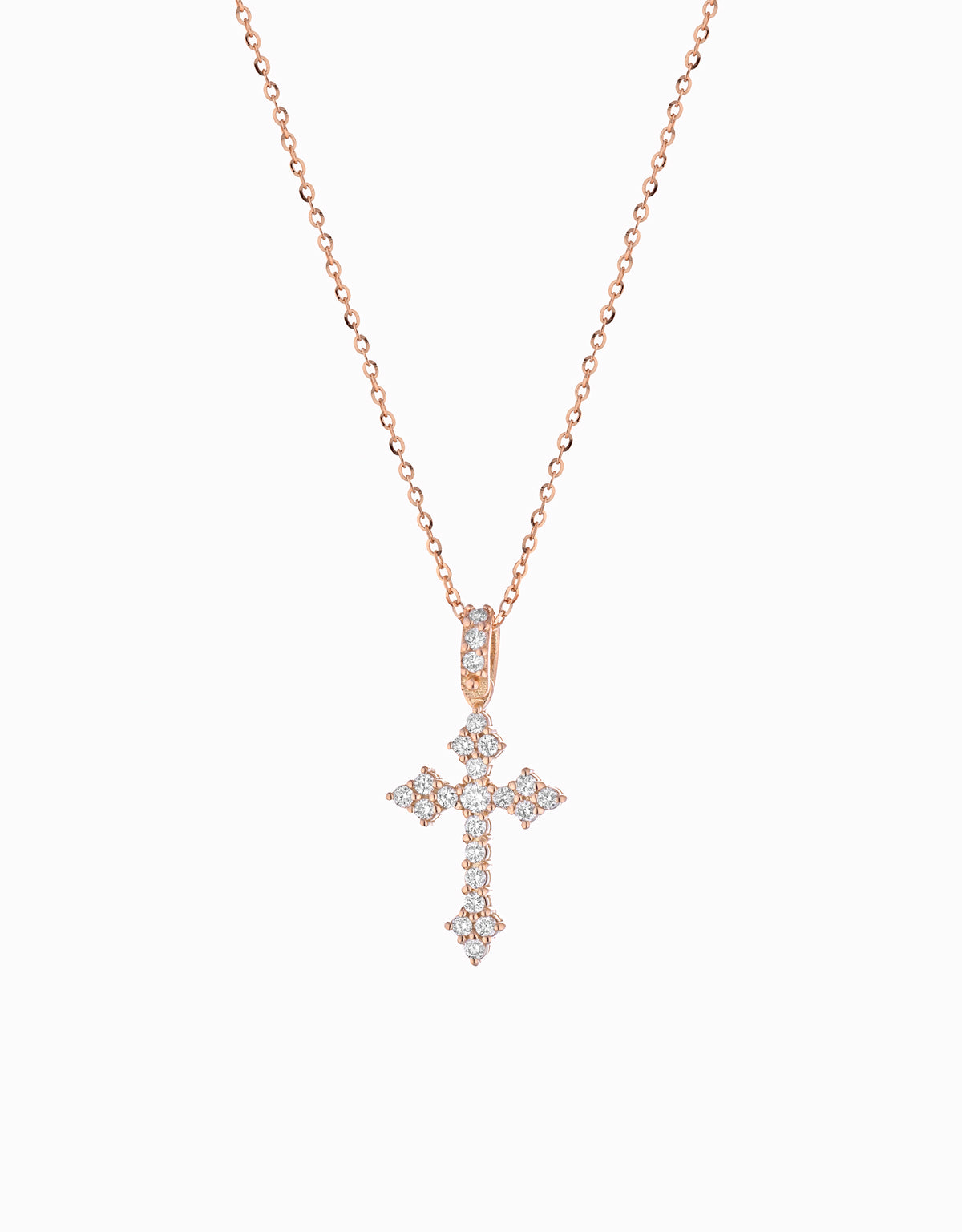 CIONDOLO CROCE IN ORO ROSA CON DIAMANTI