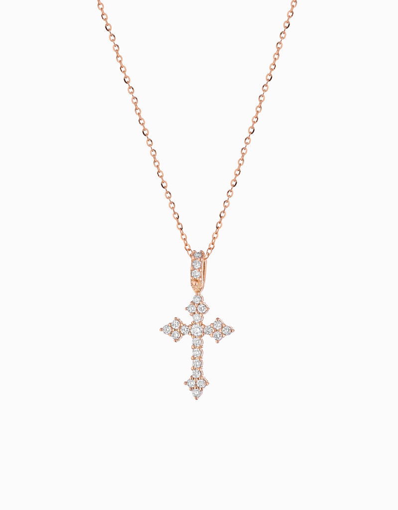 CIONDOLO CROCE IN ORO ROSA CON DIAMANTI