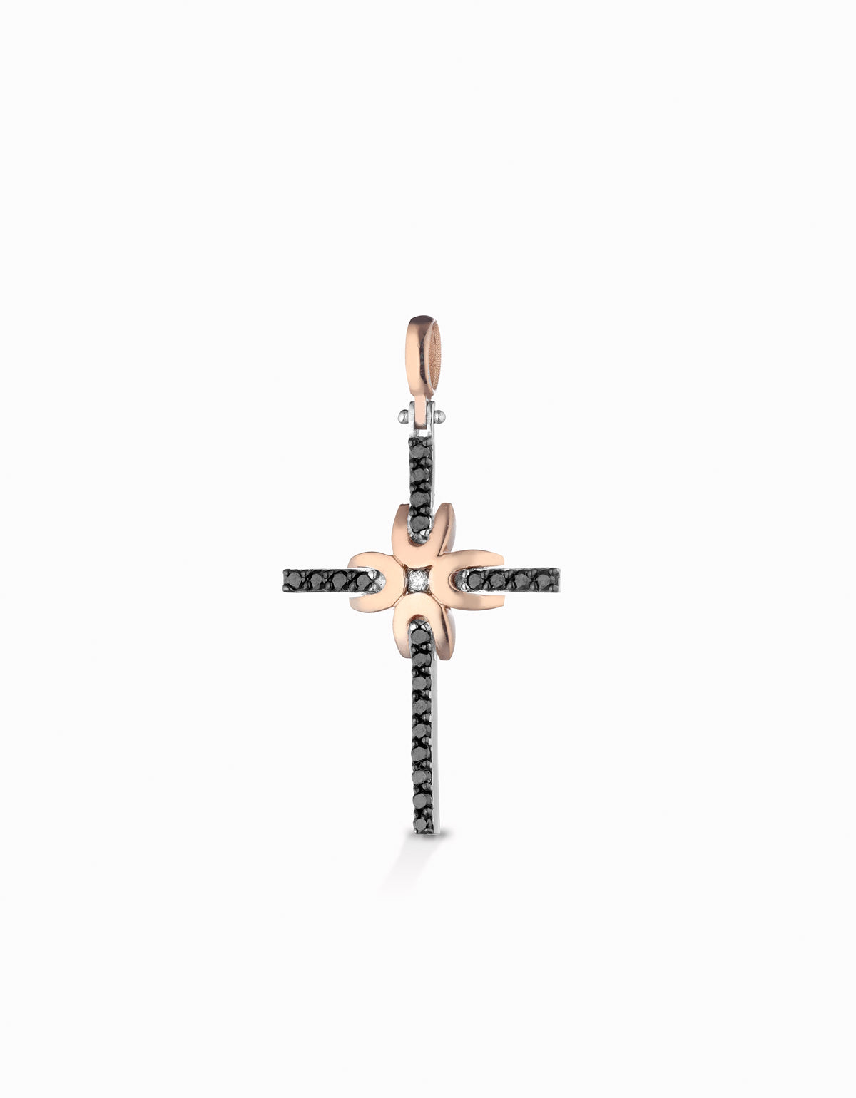Croce bicolore stilizzata con diamanti bianchi e neri