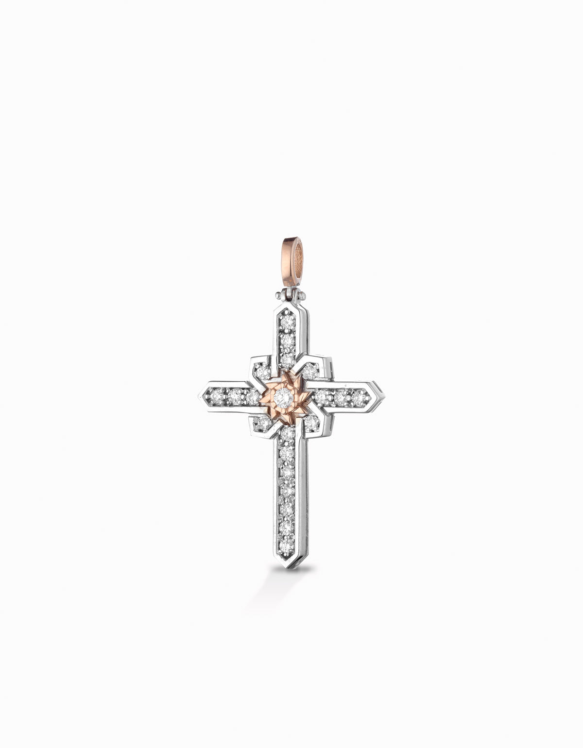 Croce bicolore stilizzata con diamanti bianchi