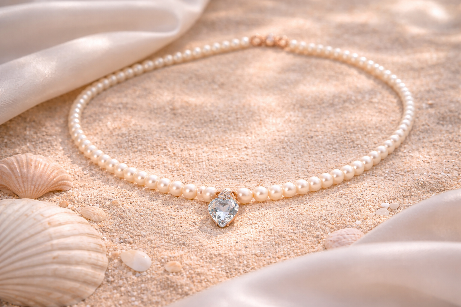 COLLANA IN ORO 9KT, ORO ROSA CON DIAMANTINI E CUORE ACQUAMARINA