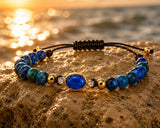 BRACCIALE LACCIO E EMATITE  IN ORO GIALLO CON CENTRALE BLU E DIAMANTINI