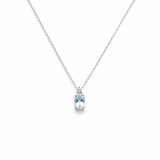 CIONDOLO IN ORO 9KT, ORO BIANCO CON DIAMANTINO E ACQUAMARINA OVALE