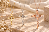Croce grande flower stilizzata in oro bianco e diamanti