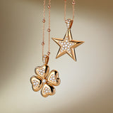 CIONDOLO STELLA IN ORO ROSA CON DIAMANTI, CATENA MODELLO ROSARIO