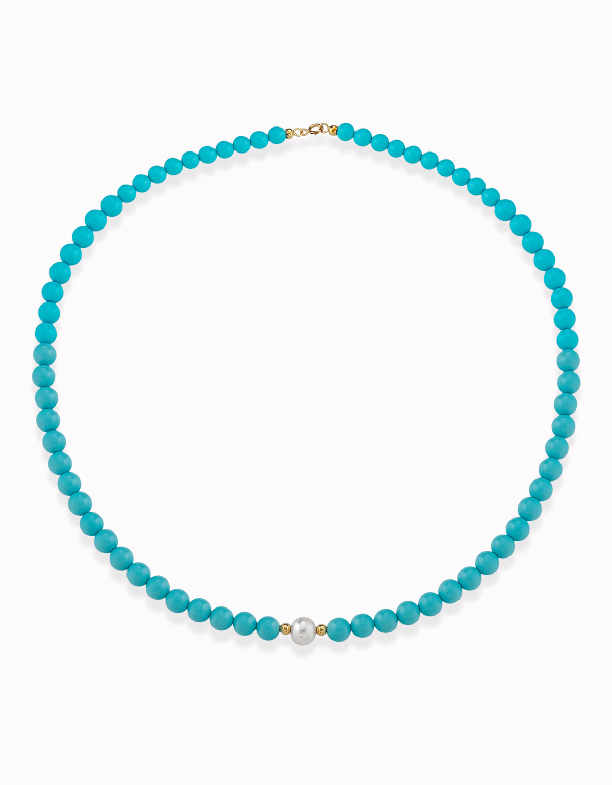 COLLANA CON PASTA DI TURCHESE CON PERLA CENTRALE CHIUSURA E PALLINE IN ORO