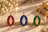 CIONDOLO MADONNA IN ORO BIANCO  18KT CON ZAFFIRI