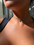 COLLANA CON CINTURINO GRIGIO E MADONNINA IN ORO ROSA SMALTATA AZZURRA 9KT