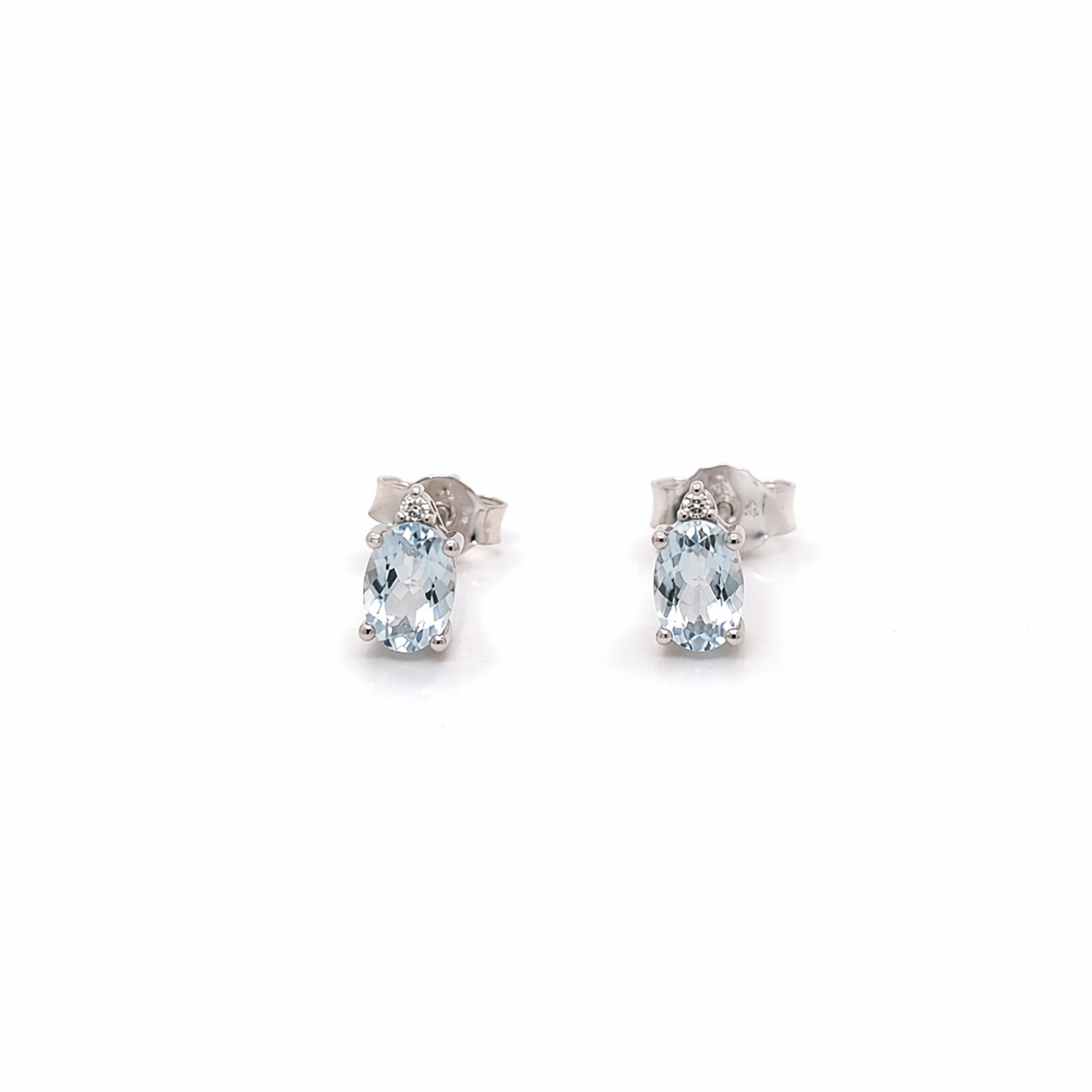 ORECCHINI IN ORO 9KT, ORO BIANCO CON DIAMANTINI E ACQUAMARINA