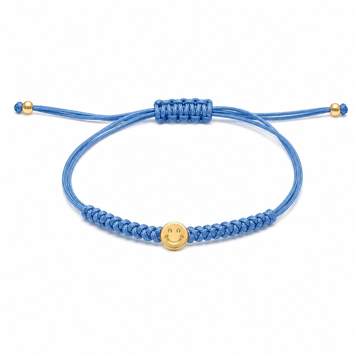 BRACCIALE CORDINO AZZURRO CON SMILE IN ORO GIALLO