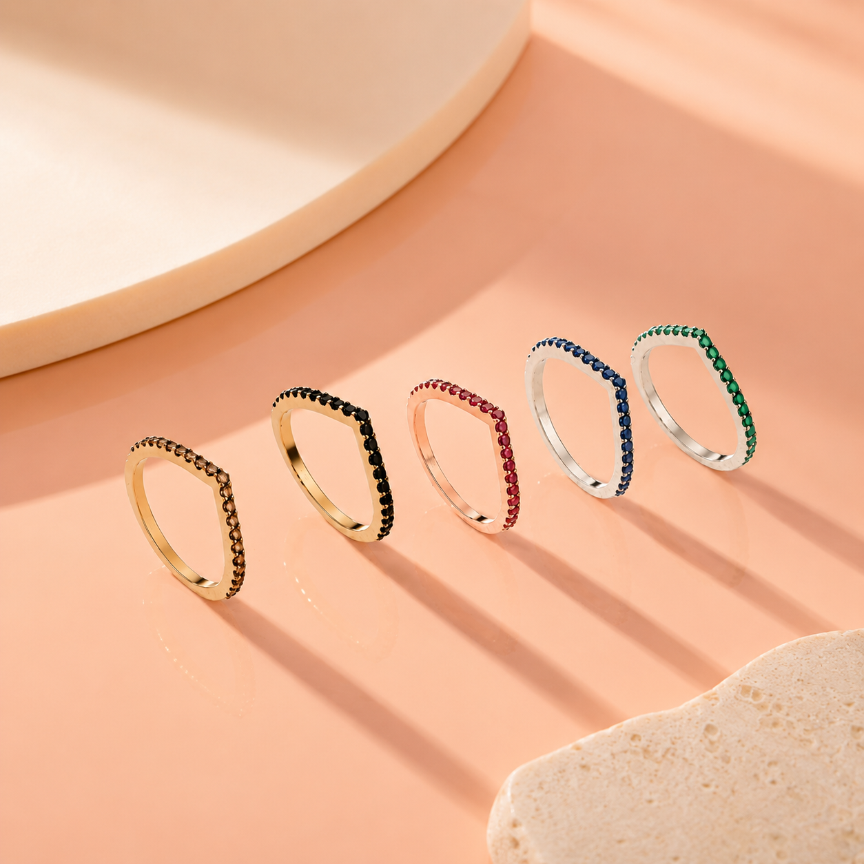 ANELLO A V PICCOLO IN ORO BIANCO CON ZAFFIRI