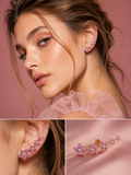 MONO ORECCHINO LUNGO IN ORO ROSA CON ZAFFIRI ROSA E DIAMANTI
