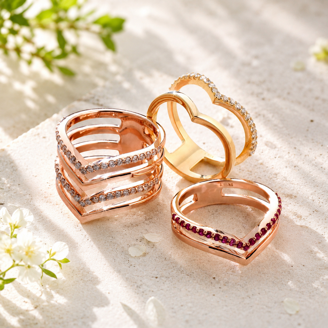 ANELLO DOPPIA FASCIA CON DIAMANTI IN ORO ROSA