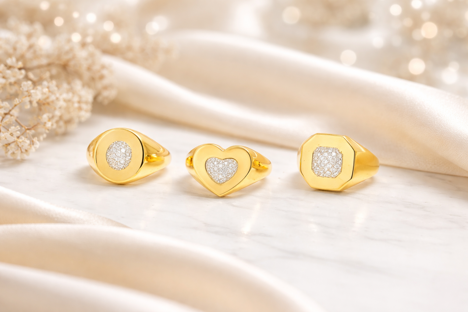 ANELLO SIGILLO IN ORO GIALLO QUADRATO CON DIAMANTI CENTRALI