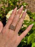 ANELLO A FASCE IN ORO ROSA CON DIAMANTI E PIETRE BROWN