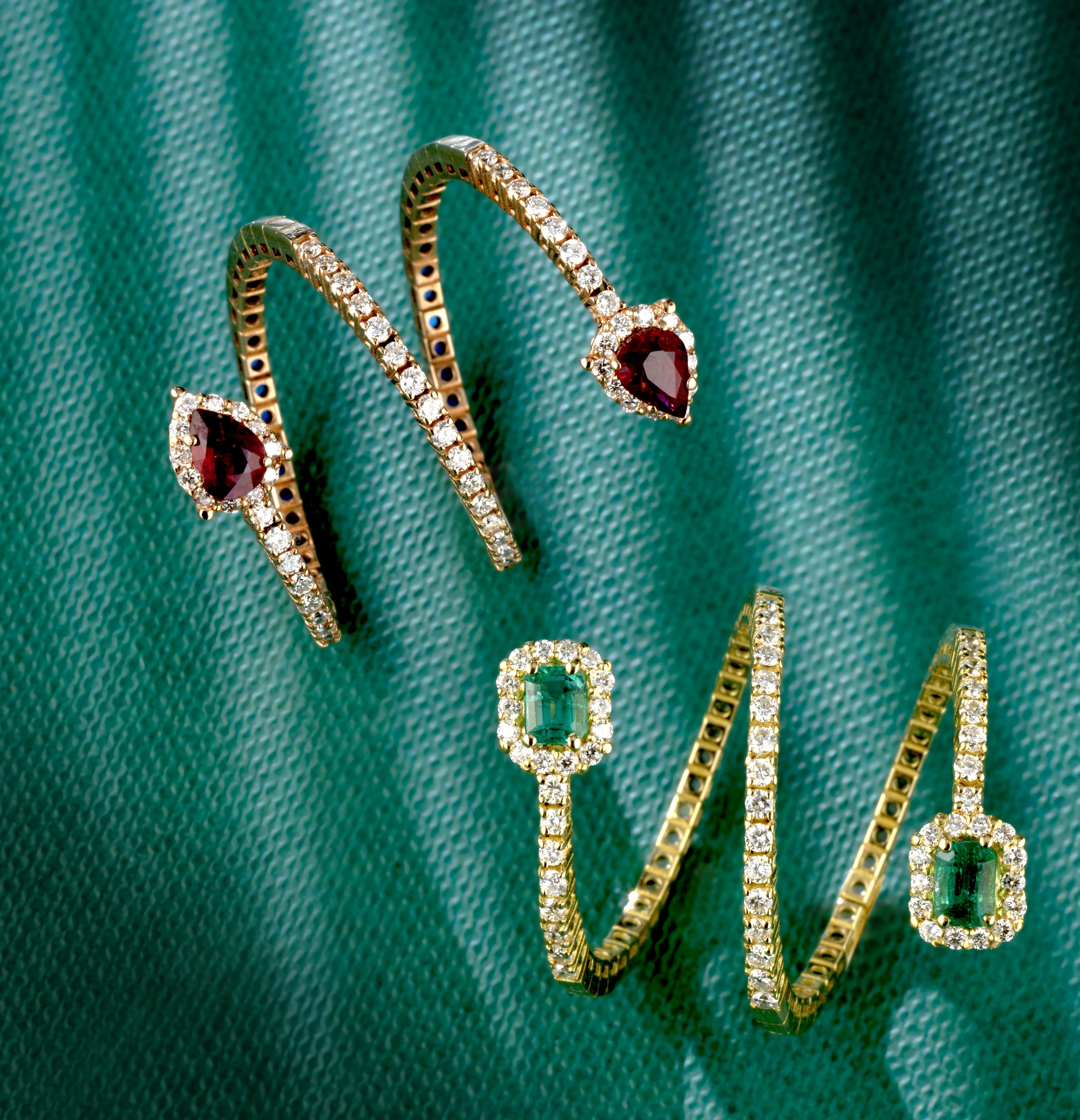 ANELLO SNAKE IN ORO ROSA CON DIAMANTI E RUBINI